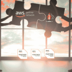 Silhouettes of two professionals connecting puzzle pieces featuring the AWS Partner Network and KineticSkunk logo, with AWS Partner badges below.