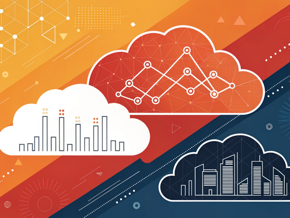 Abstract representation of agile cloud infrastructure and FinTech innovation.