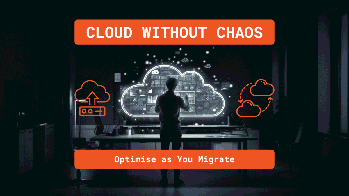Cloud migration visual showing a professional optimising workloads in a cloud environment to reduce complexity and improve efficiency.