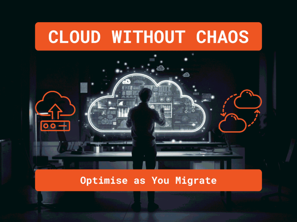 Cloud migration visual showing a professional optimising workloads in a cloud environment to reduce complexity and improve efficiency.