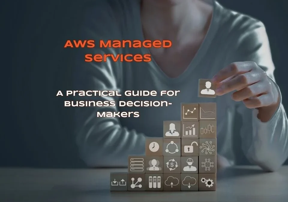 AWS Managed Services guide showing business growth blocks with cloud, security, analytics, and operations icons